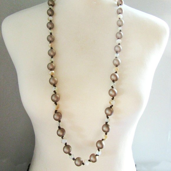 Premier Designs Necklace "Luster" Necklace Pink & Tan 38-42" Perfect Cond 16492 - Picture 1 of 6